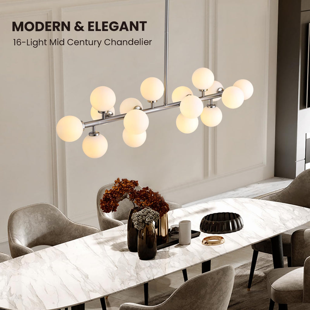 16 Lights Modern Pendant Light Glass Globe Linear Chandelier Light Fixture for Kitchen Island