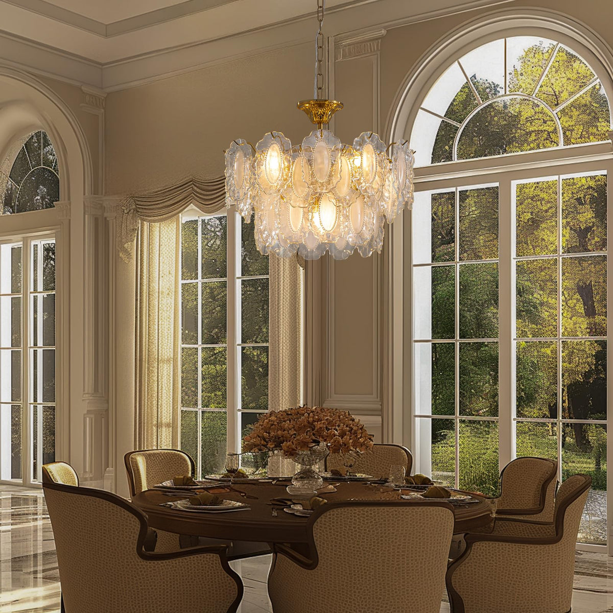 Golden Retro French-style Glass Chandelier