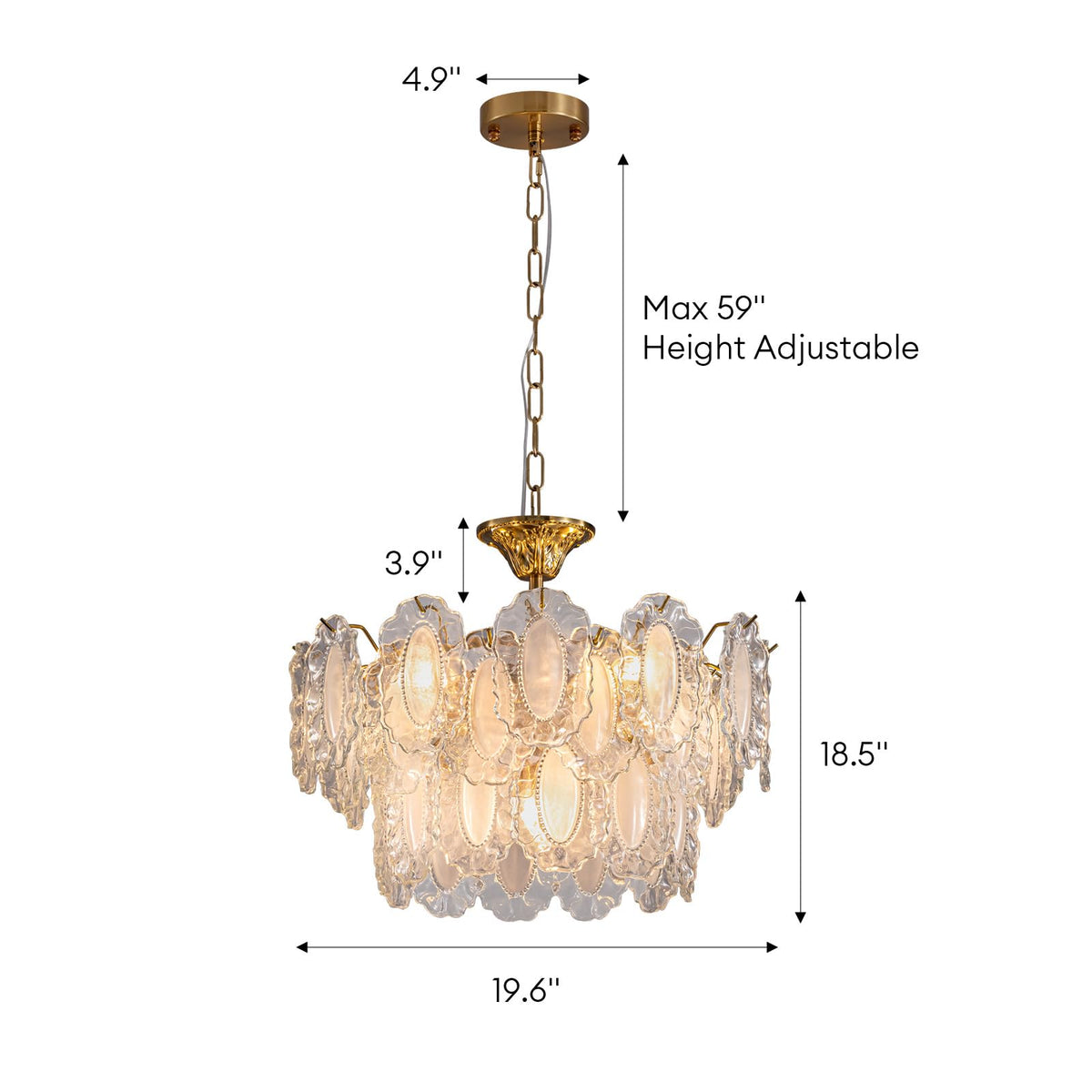 19.7 in 6-Light Dimmable Integrated LED Golden Retro French-style Glass Chandelier (Bulbs Not Included) for Living Room