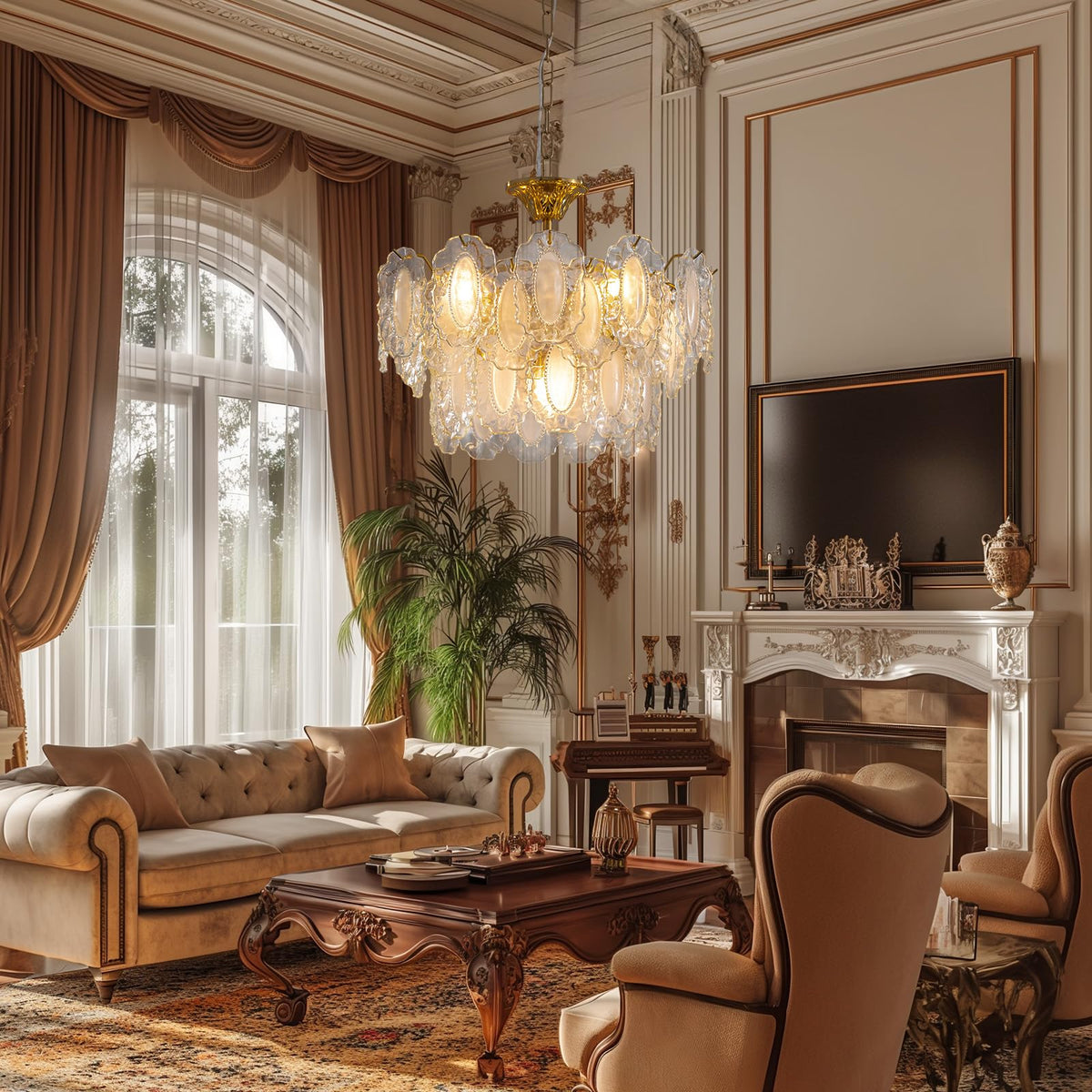 Golden Retro French-style Glass Chandelier
