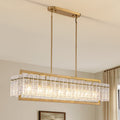 Modern 8-Light Gold Rectangle Ripple Glass Luxury Linear Chandelier for Dining Room with no bulbs included