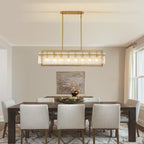 Modern 8-Light Gold Rectangle Ripple Glass Luxury Linear Chandelier for Dining Room with no bulbs included