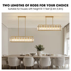 Modern 8-Light Gold Rectangle Ripple Glass Luxury Linear Chandelier for Dining Room with no bulbs included