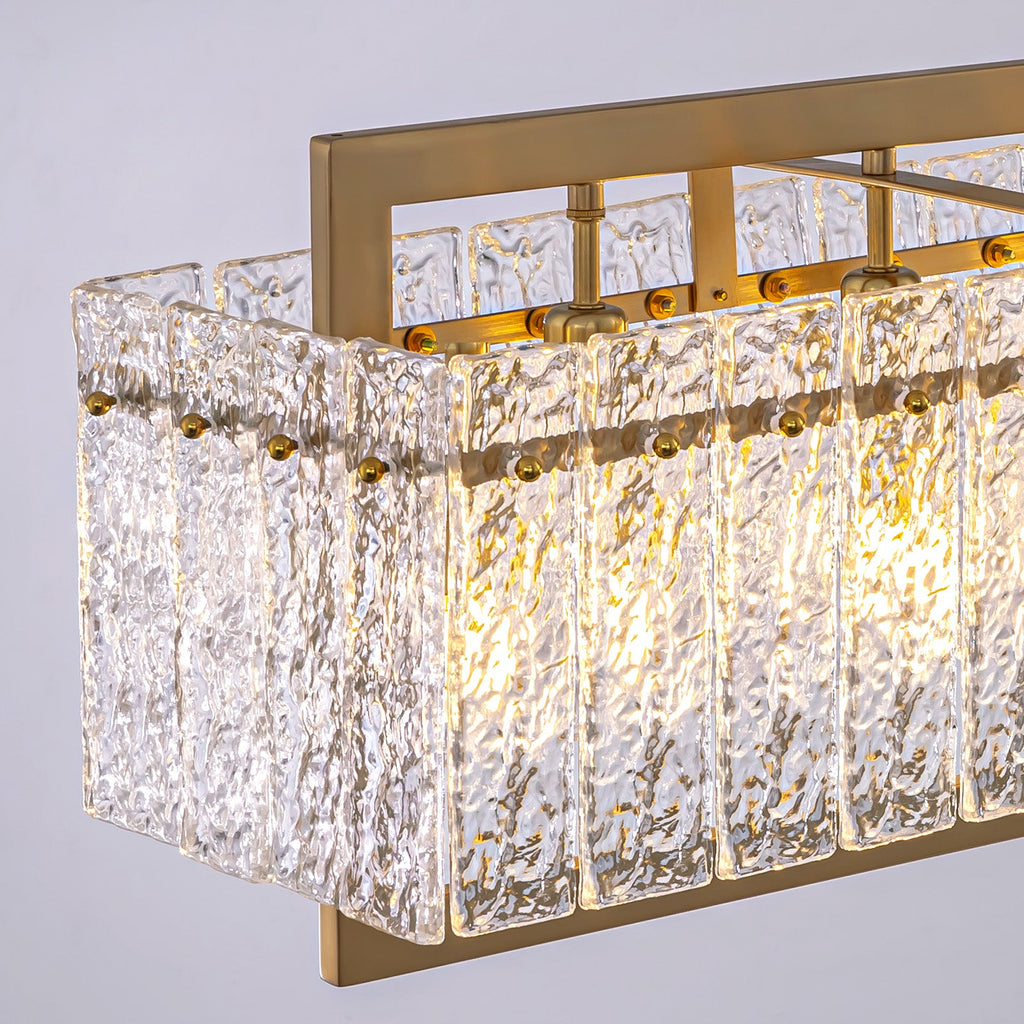Modern 8-Light Gold Rectangle Ripple Glass Luxury Linear Chandelier for Dining Room with no bulbs included