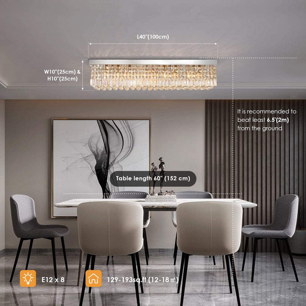8-Lights Rectangle Crystal Chandelier Flush Mount Ceiling Light