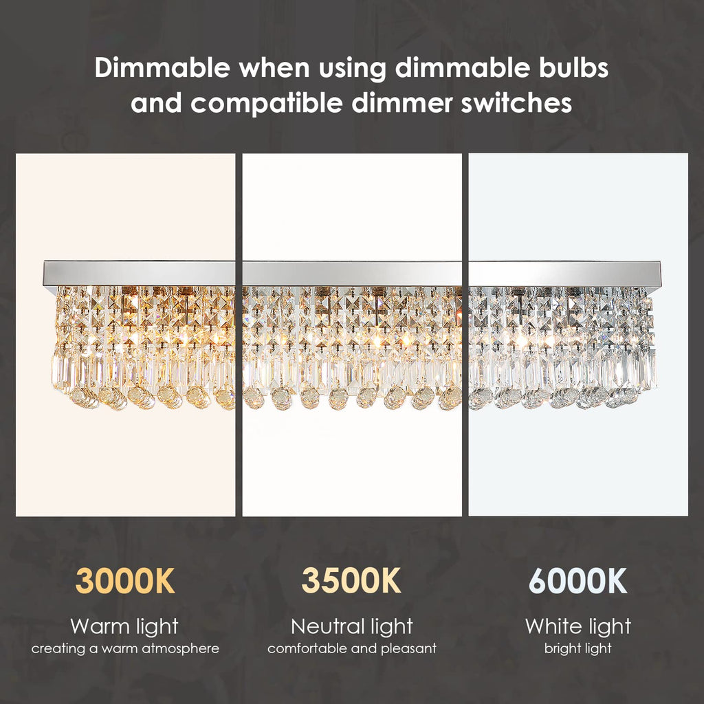 8-Lights Rectangle Crystal Chandelier Flush Mount Ceiling Light