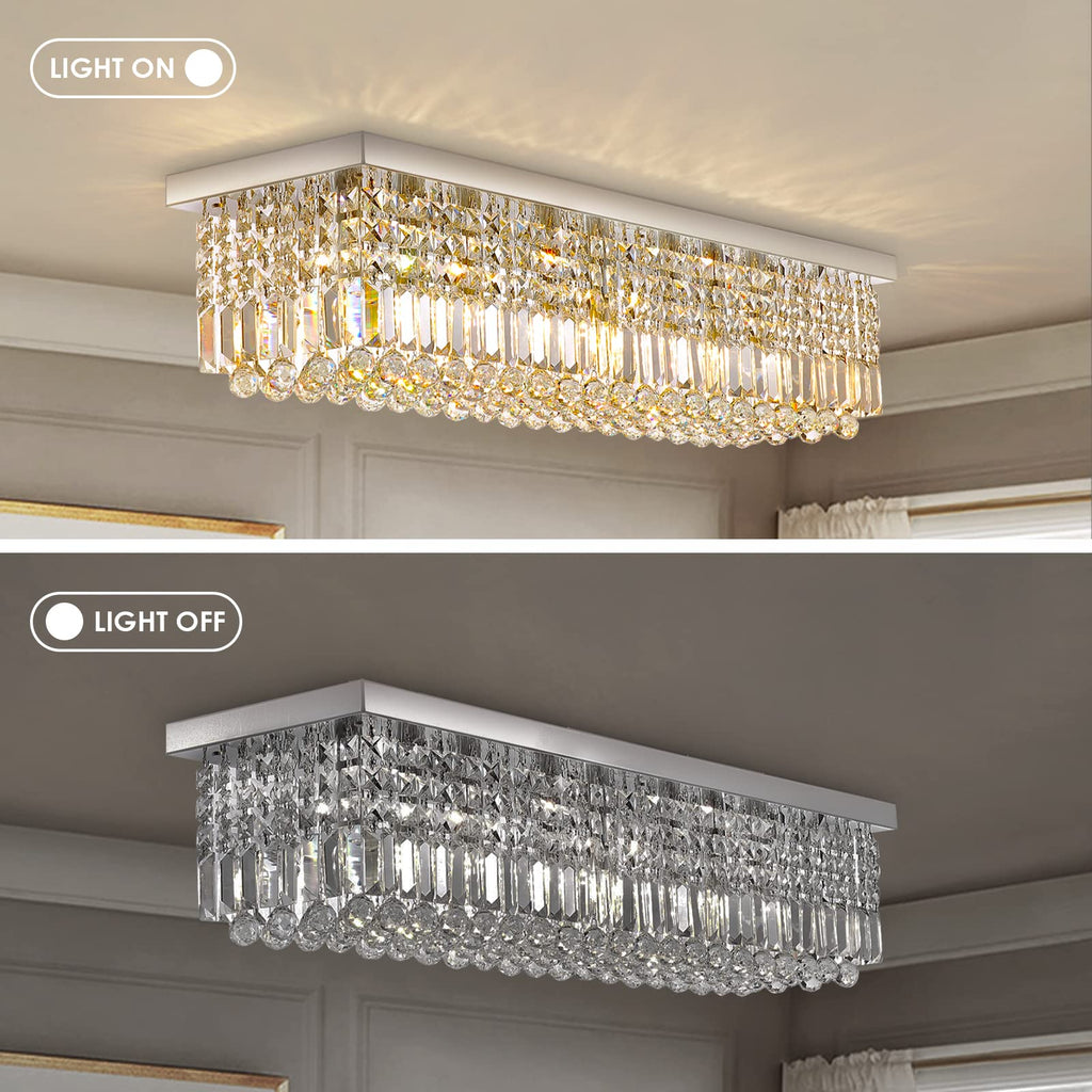 8-Lights Rectangle Crystal Chandelier Flush Mount Ceiling Light