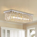 8-Lights Rectangle Crystal Chandelier Flush Mount Ceiling Light