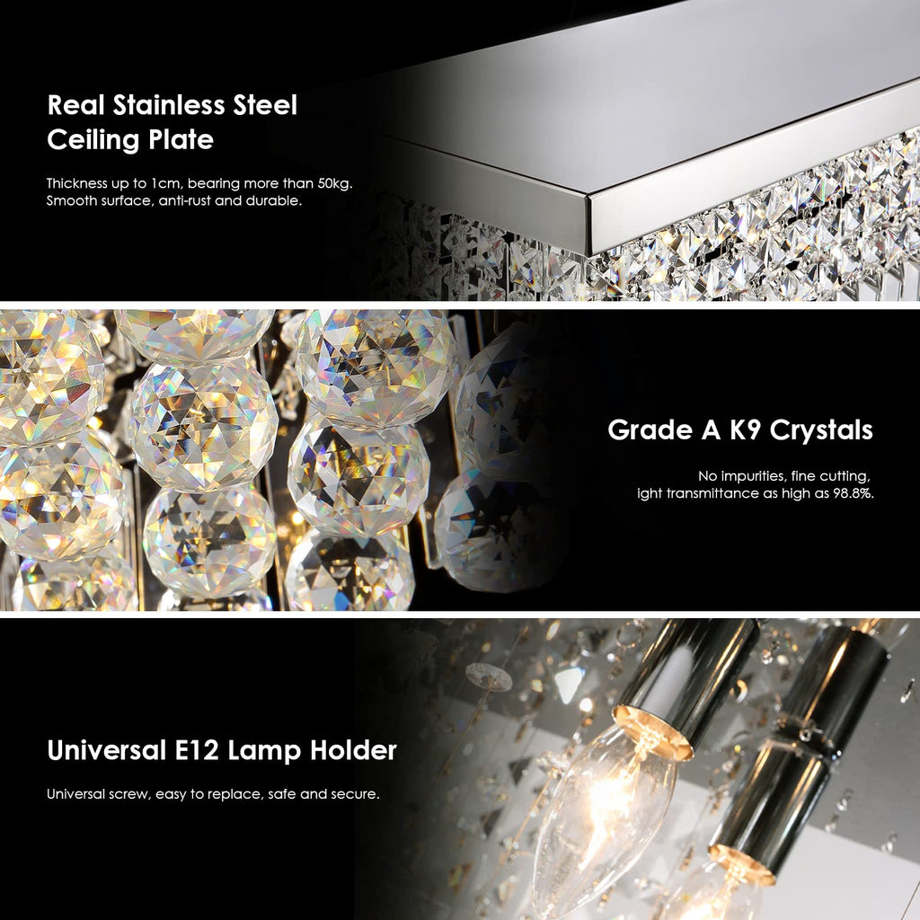 8-Lights Rectangle Crystal Chandelier Flush Mount Ceiling Light