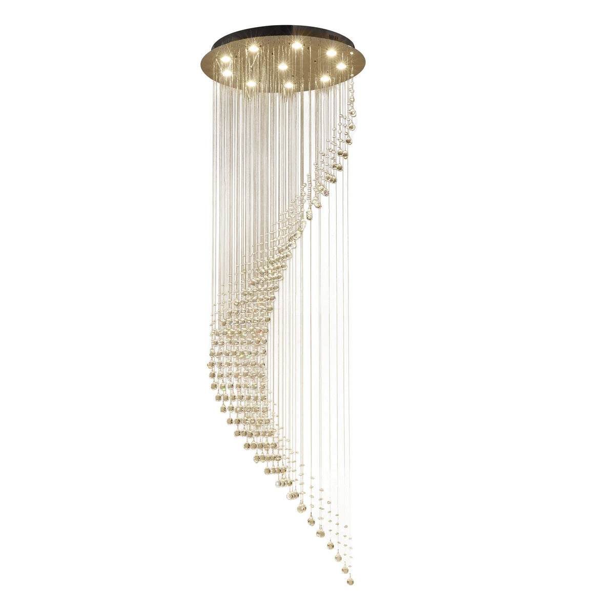 10-Lights Modern Dimming Raindrop Clear Crystals Spiral Staircase Chandelier for Staircases Villas Entryway