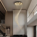 10-Lights Modern Dimming Raindrop Clear Crystals Spiral Staircase Chandelier for Staircases Villas Entryway