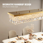 40 in. Modern 8-Light Gold Rectangular Raindrop Crystal Hanging Chandelier Pendant Light for Dining Room(No Bulbs)