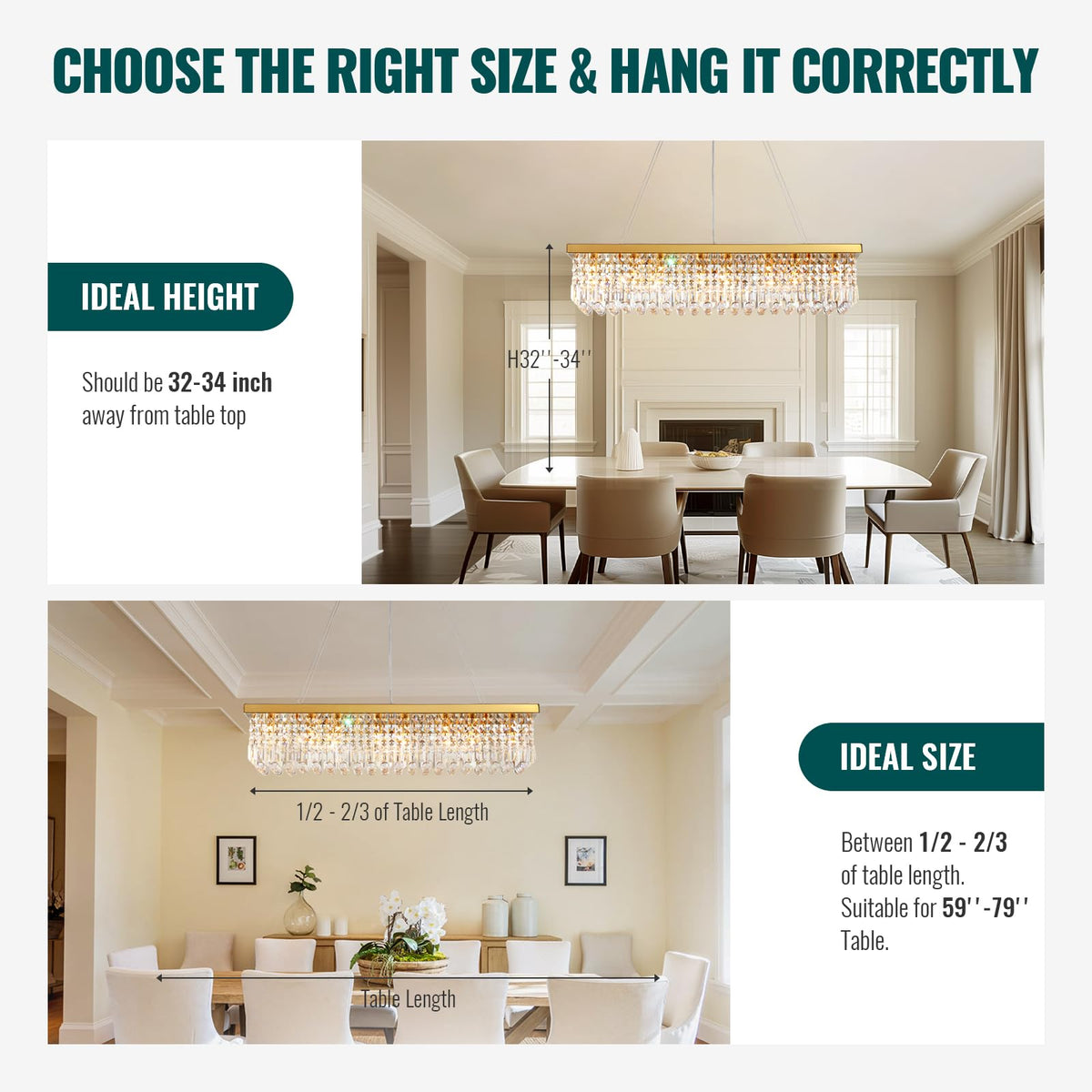 40 in. Modern 8-Light Gold Rectangular Raindrop Crystal Hanging Chandelier Pendant Light for Dining Room(No Bulbs)