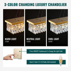 40 in. Modern 8-Light Gold Rectangular Raindrop Crystal Hanging Chandelier Pendant Light for Dining Room(No Bulbs)