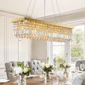 40 in. Modern 8-Light Gold Rectangular Raindrop Crystal Hanging Chandelier Pendant Light for Dining Room(No Bulbs)