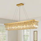 10-Light Gold Modern Raindrop Rectangle Chandelier for Dining Room with No Bulbs Included