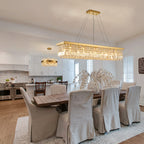 10-Light Gold Modern Raindrop Rectangle Chandelier for Dining Room with No Bulbs Included