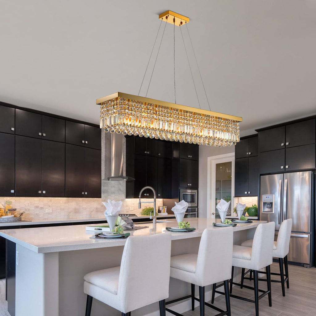 10-Light Gold Modern Raindrop Rectangle Chandelier for Dining Room with No Bulbs Included