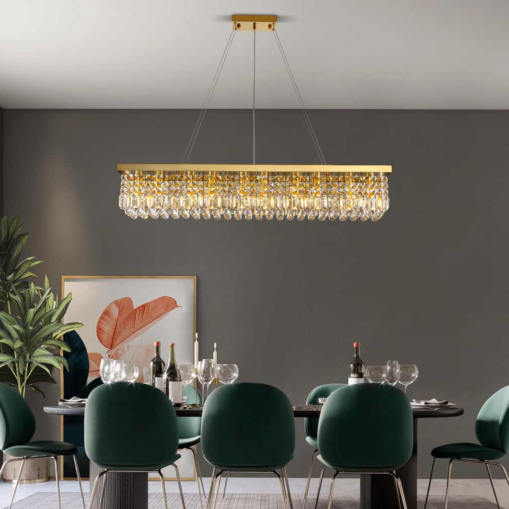 10-Light Gold Modern Raindrop Rectangle Chandelier for Dining Room with No Bulbs Included
