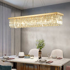 10-Light Gold Modern Raindrop Rectangle Chandelier for Dining Room with No Bulbs Included