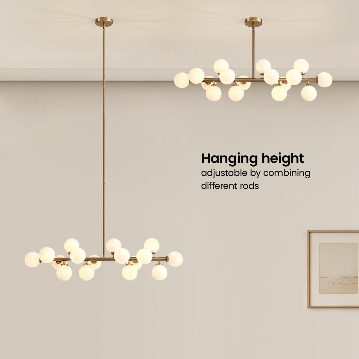 16-Light Gold Post-modern Linear Chandelier Rectangle Chandelier for Dining Room Island with no Bulbs Included