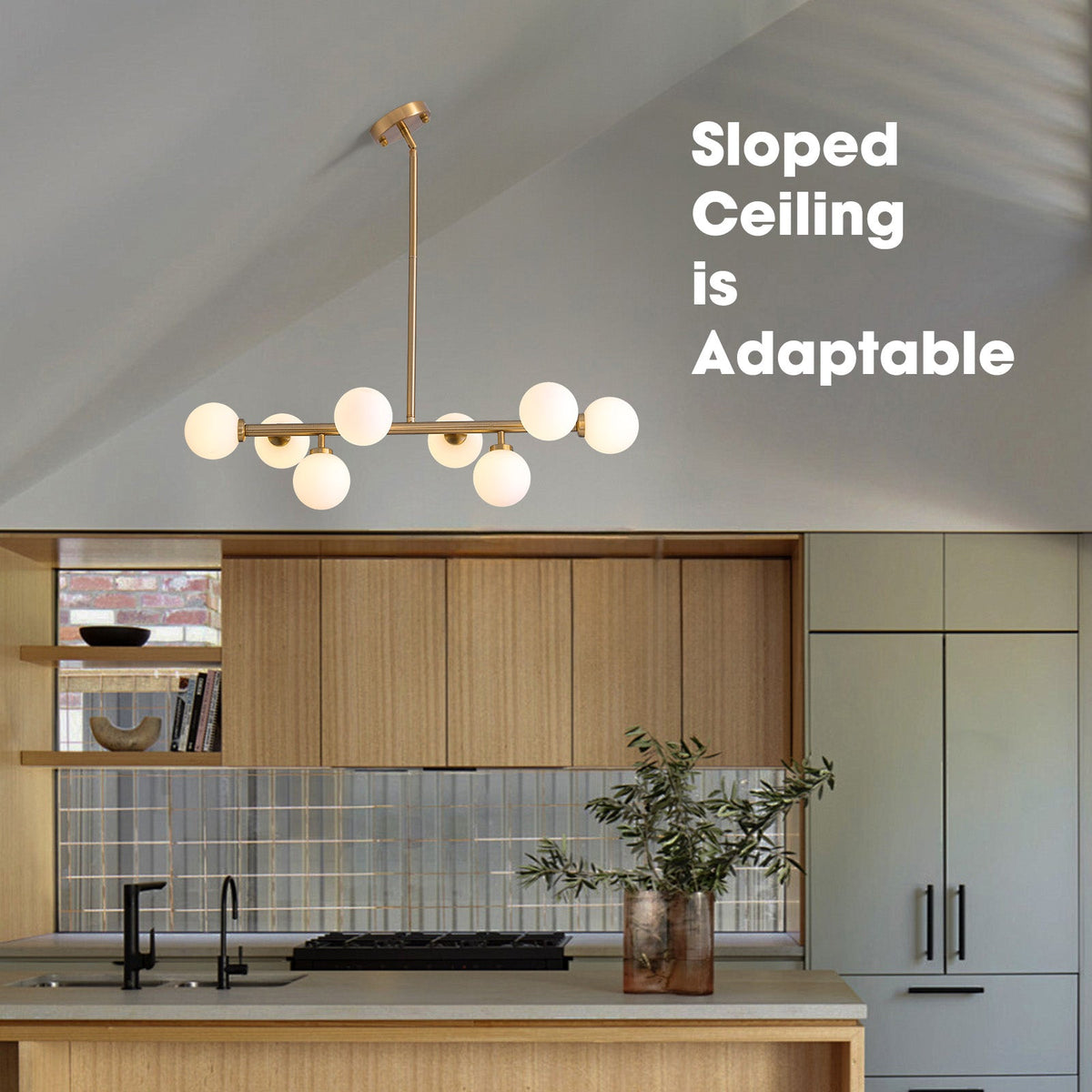 32 in. 8-Light Modern Dimmable Bubble Glass Sputnik Gold Glass Globe Chandelier for Dining Room and Living Room