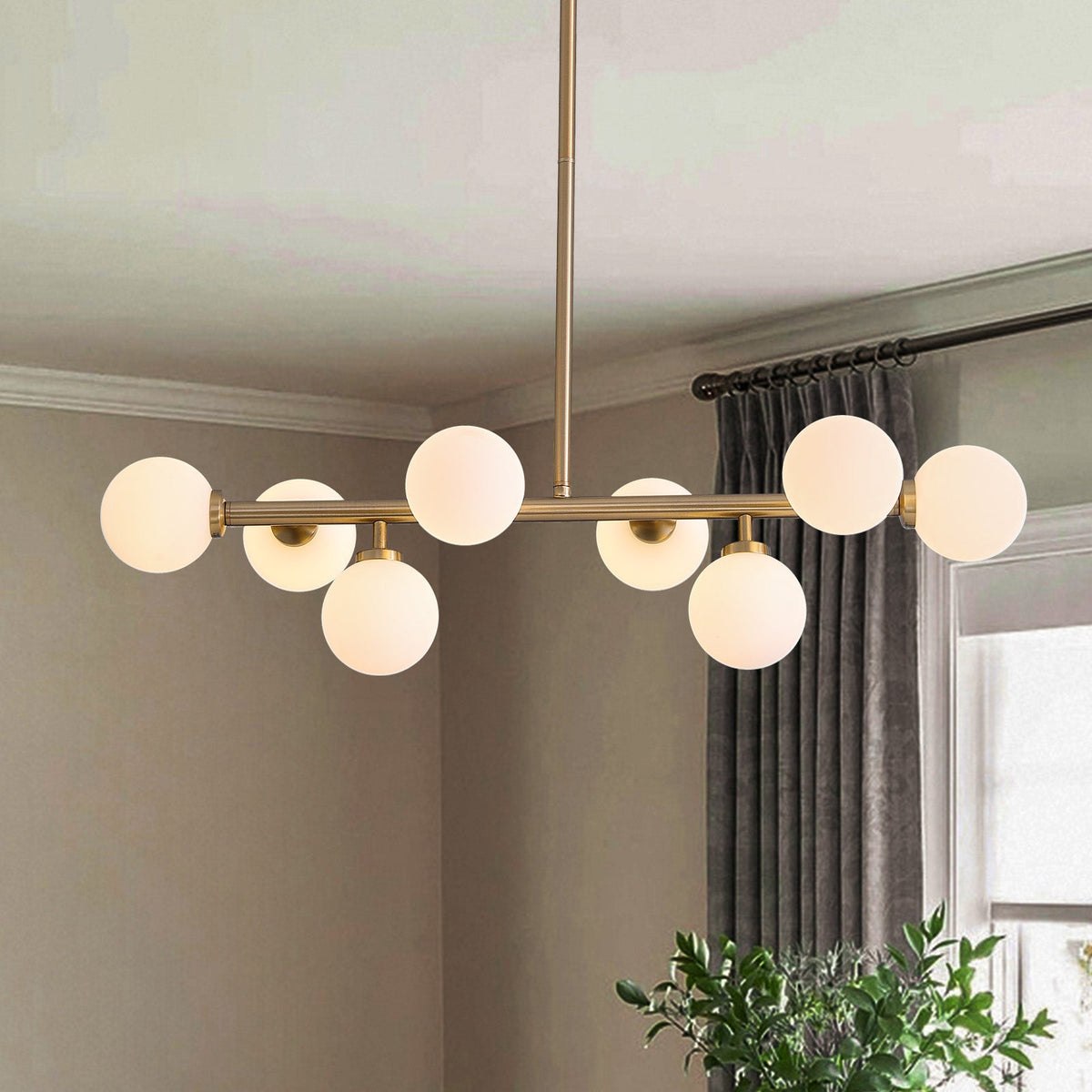 32 in. 8-Light Modern Dimmable Bubble Glass Sputnik Gold Glass Globe Chandelier for Dining Room and Living Room