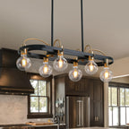 6 Lights Rectangular Chandelier, Black and Gold Linear Chandelier
