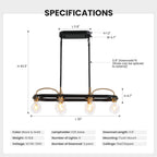 6 Lights Rectangular Chandelier, Black and Gold Linear Chandelier