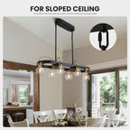 6 Lights Rectangular Chandelier, Black and Gold Linear Chandelier