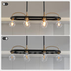 6 Lights Rectangular Chandelier, Black and Gold Linear Chandelier