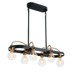 6 Lights Rectangular Chandelier, Black and Gold Linear Chandelier