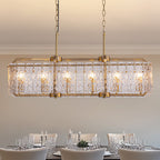 39in 6 Light Gold Rippled Glass Chandelier Light and Dimming(Bulbs Not Included)