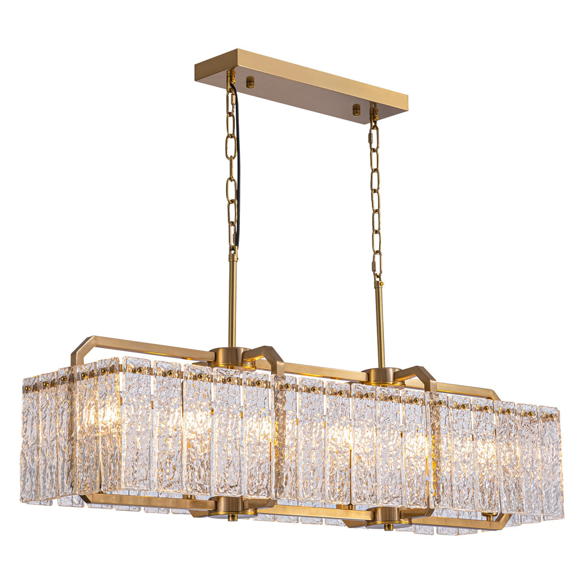 39in 6 Light Gold Rippled Glass Chandelier Light and Dimming(Bulbs Not Included)