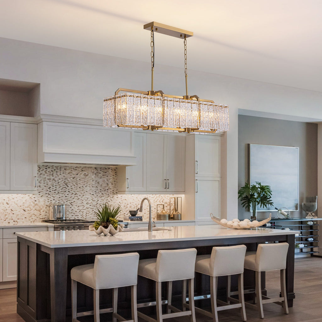 39in 6 Light Gold Rippled Glass Chandelier Light and Dimming(Bulbs Not Included)