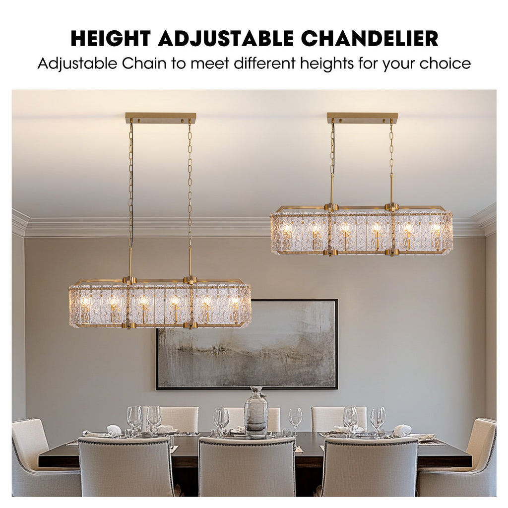 39in 6 Light Gold Rippled Glass Chandelier Light and Dimming(Bulbs Not Included)