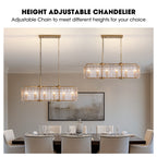 39in 6 Light Gold Rippled Glass Chandelier Light and Dimming(Bulbs Not Included)