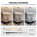 39in 6 Light Gold Rippled Glass Chandelier Light and Dimming(Bulbs Not Included)