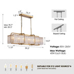 39in 6 Light Gold Rippled Glass Chandelier Light and Dimming(Bulbs Not Included)