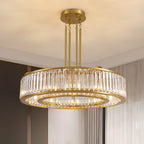 37 in. Modern 10-Light Double-Layer Gold Round Crystal Chandelier Suitable for the Kitchen Living Room and Foyer