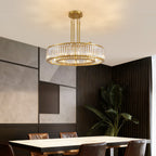 37 in. Modern 10-Light Double-Layer Gold Round Crystal Chandelier Suitable for the Kitchen Living Room and Foyer