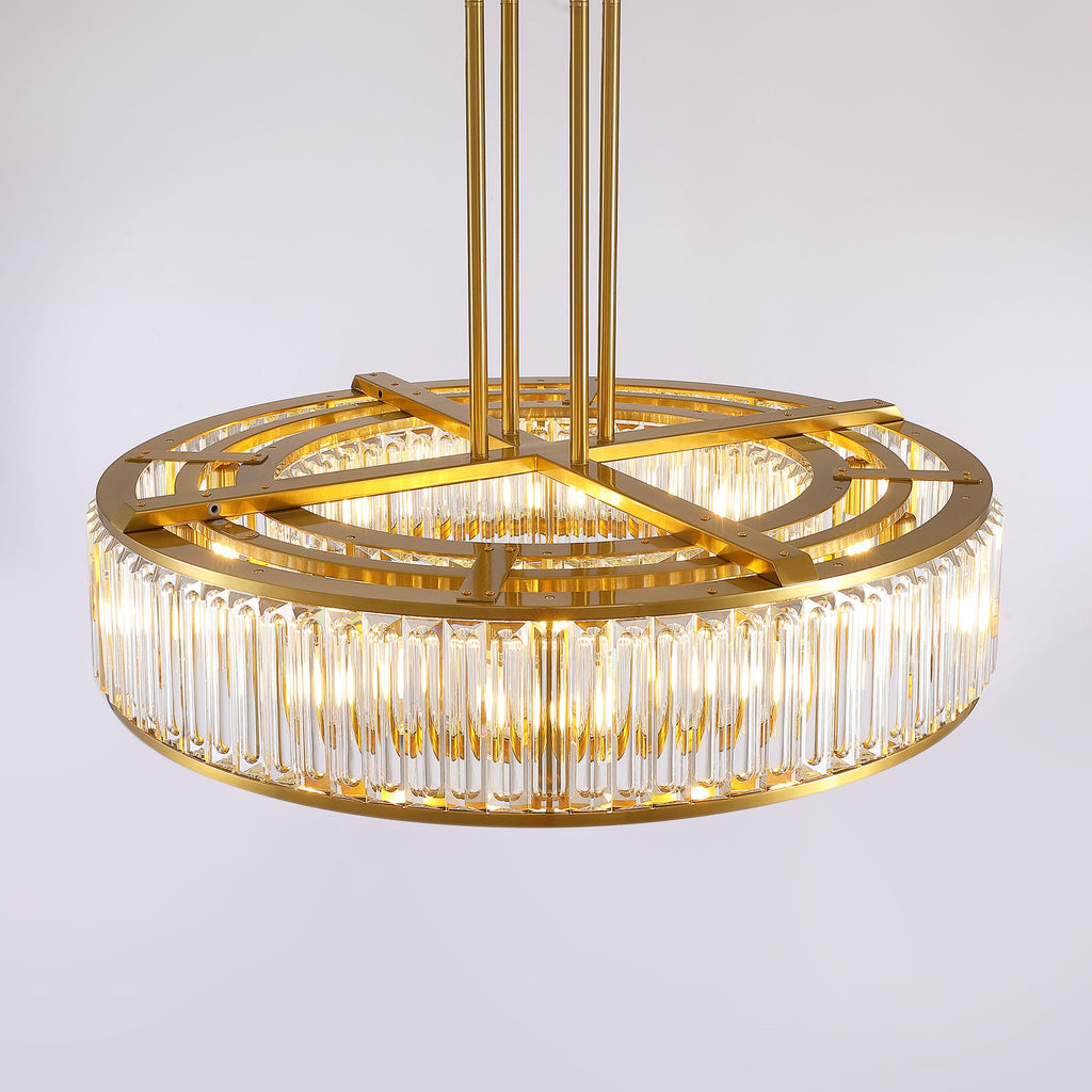 37 in. Modern 10-Light Double-Layer Gold Round Crystal Chandelier Suitable for the Kitchen Living Room and Foyer