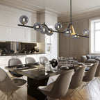 55 in. 9-Light Modern Dimmable Sputnik Black and Gold Globe Chandelier with Light Dining Room or Kitchen