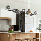 55 in. 9-Light Modern Dimmable Sputnik Black and Gold Globe Chandelier with Light Dining Room or Kitchen