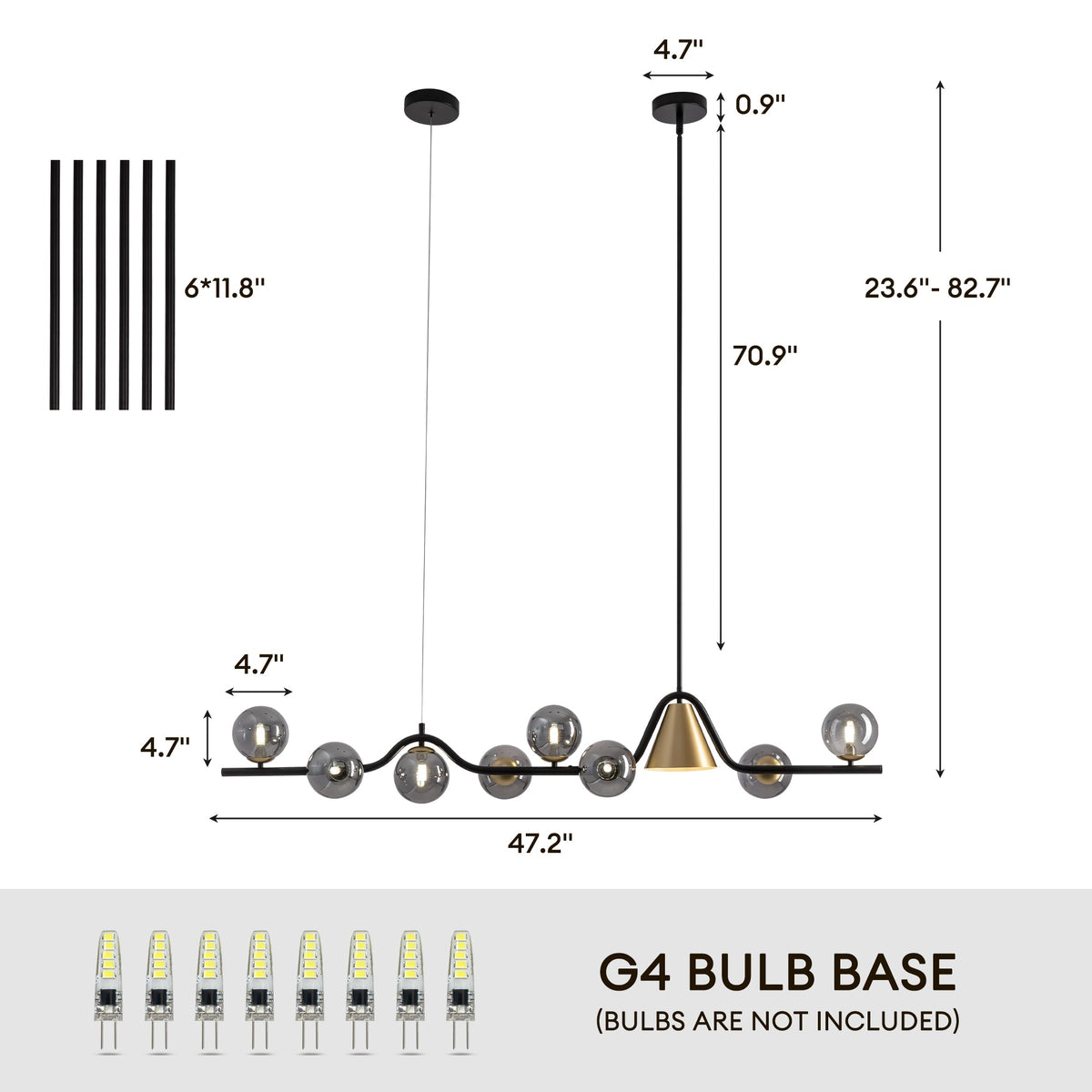 55 in. 9-Light Modern Dimmable Sputnik Black and Gold Globe Chandelier with Light Dining Room or Kitchen