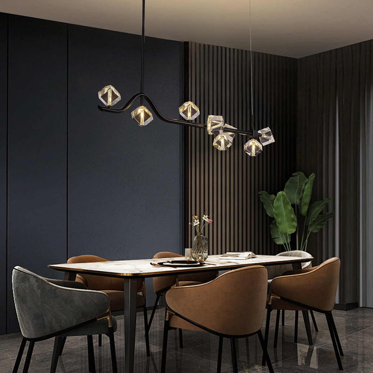 55 in. 9-Light Modern Dimmable Sputnik Black and Gold Globe Chandelier with Light Dining Room or Kitchen