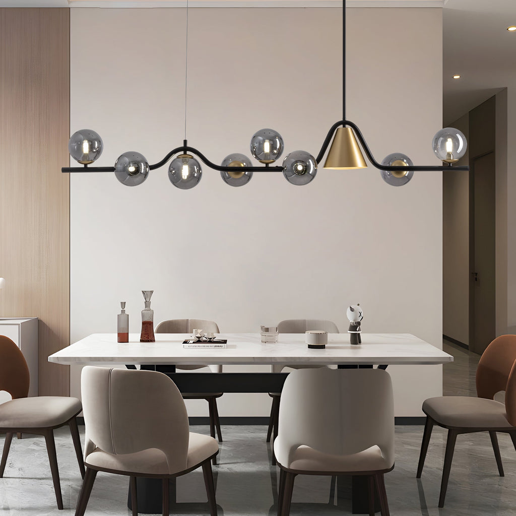 55 in. 9-Light Modern Dimmable Sputnik Black and Gold Globe Chandelier with Light Dining Room or Kitchen