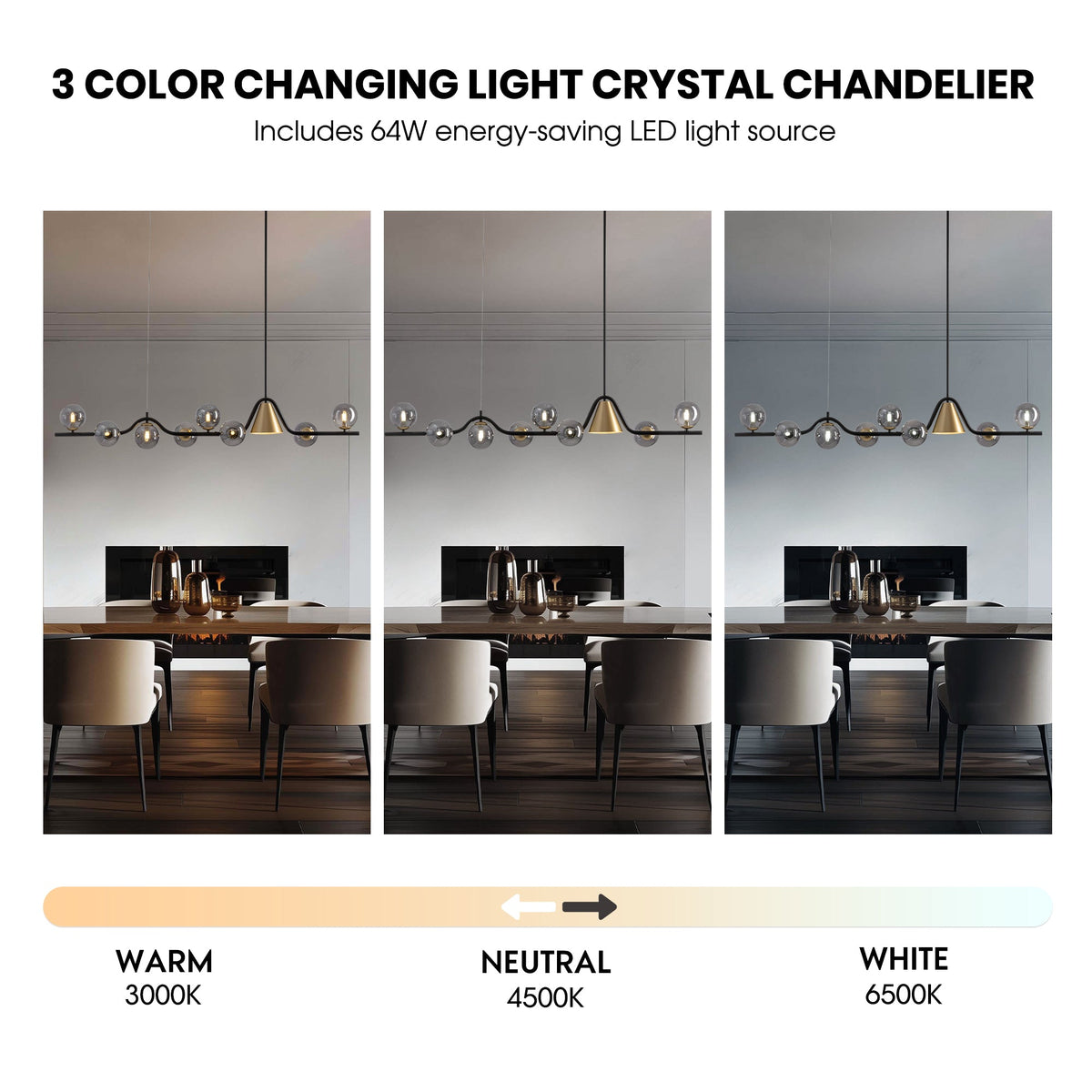 55 in. 9-Light Modern Dimmable Sputnik Black and Gold Globe Chandelier with Light Dining Room or Kitchen