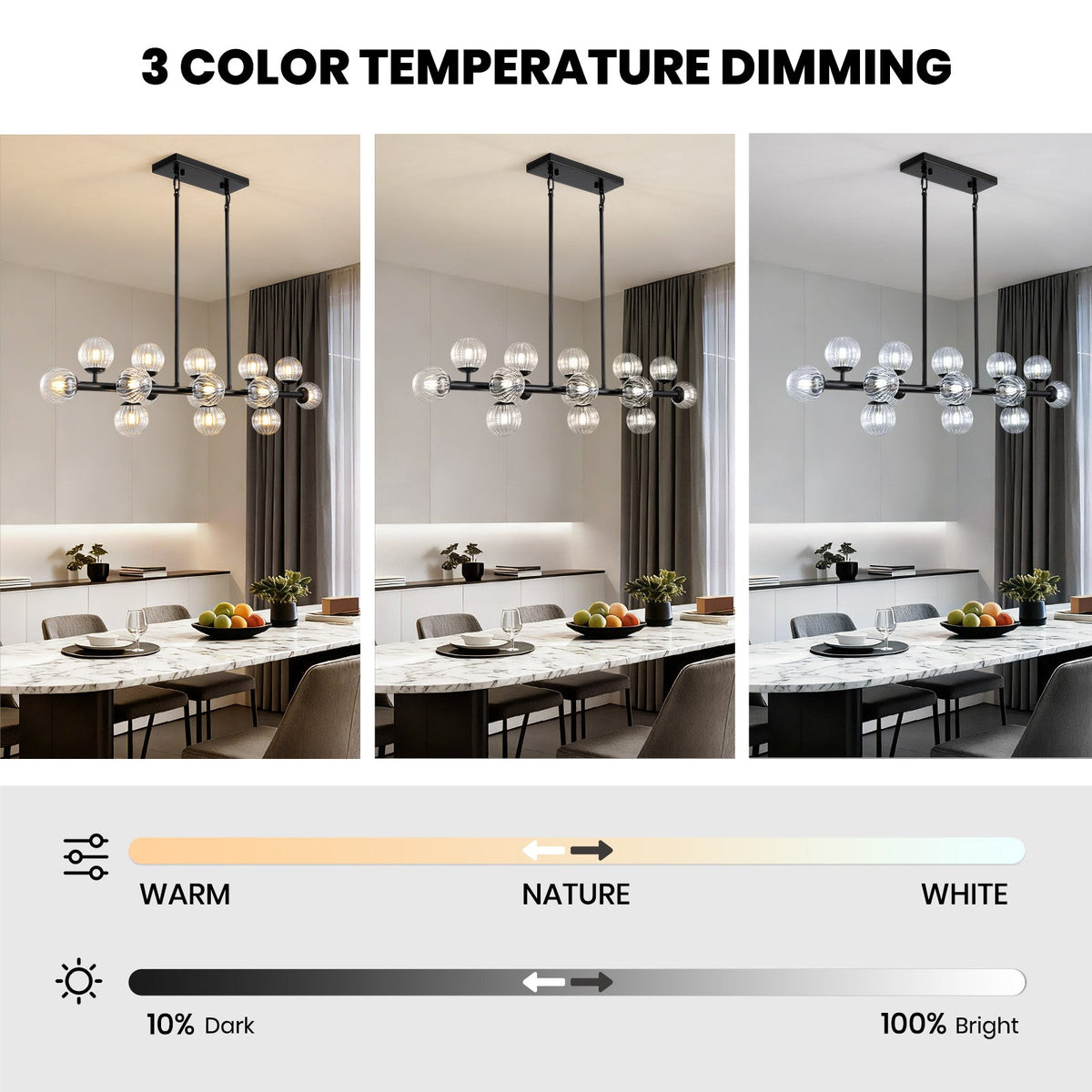 48in 16-Light Black Linear Pendant Light with Clear Glass for Kitchen Island(No Bulbs Included)
