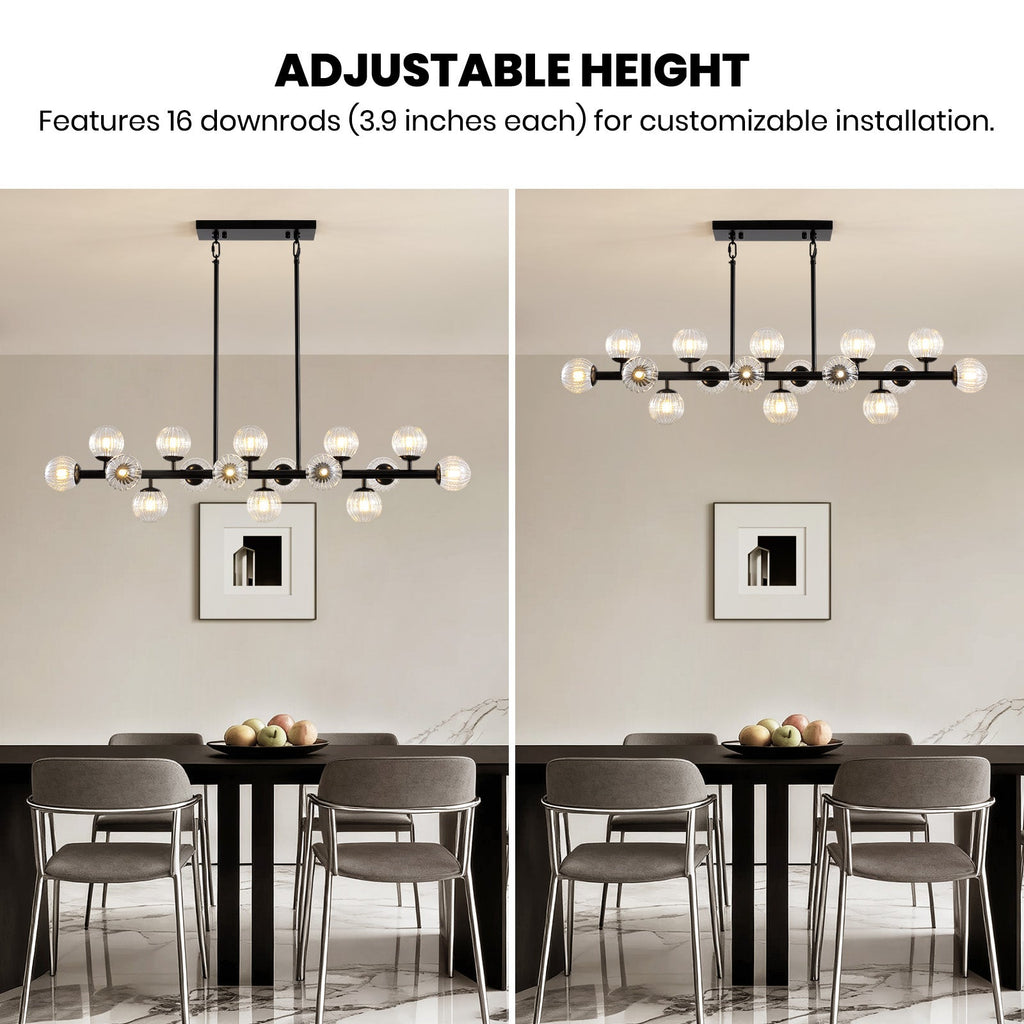 48in 16-Light Black Linear Pendant Light with Clear Glass for Kitchen Island(No Bulbs Included)